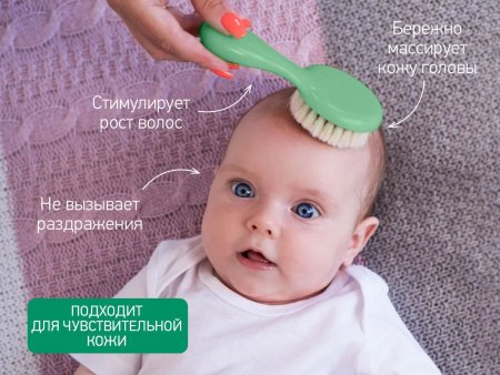 Roxi-kids Мягкая расческа-щетка и гребешок с ворс из овечьей шерсти / цвет мятный