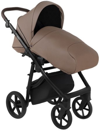 ROAN Коляска 2 в1 Esso короб + прогулка leather/Camel/Black/руч.Тем.коричневый(2 места) 