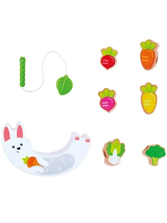 Hape игрушка развивающая "Малышам" Собираем урожай с Зайкой, 2в1 (шнуровка и игра-балансир)