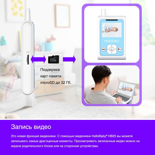 HelloBaby Видеоняня HB25 / цвет бело-голубой