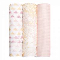 Aden&Anais Набор пеленок из бамбука Metallic primrose, 3 штуки / цвет белый, розовый