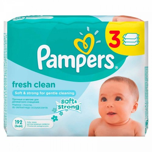 PAMPERS Детские влажные салфетки Baby Fresh Clean Сменный блок 3х64 ПрепакКороб