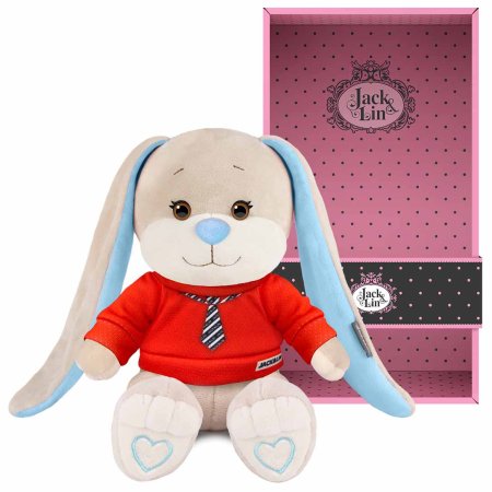 Maxitoys Мягкая игрушка Jack&Lin, Зайчик Жак в красном свитшоте с галстуком, 20 см