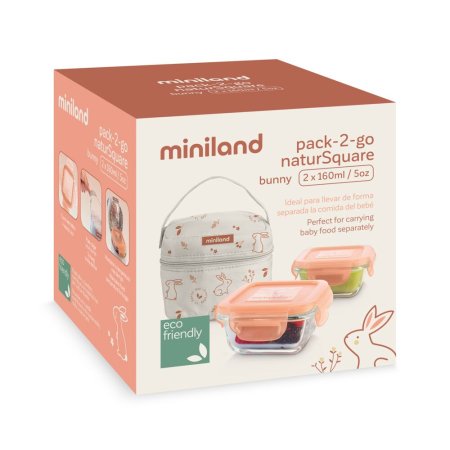 Miniland Термосумка Pack-2-Go Natursquare с двумя контейнерами, зайчик / цвет белый, коричневый