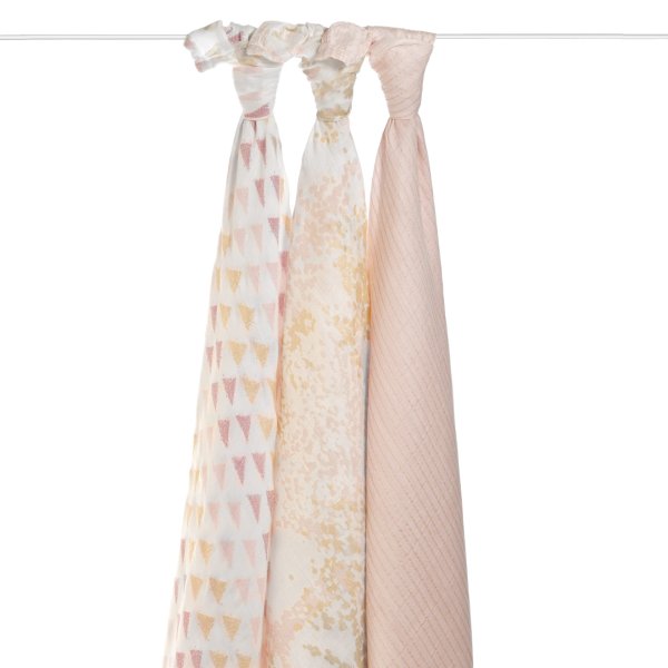 Aden&Anais Набор пеленок из бамбука Metallic primrose, 3 штуки / цвет белый, розовый