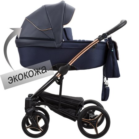 Bebetto Детская коляска 2 в 1 Torino Si / цвет синий (экокожа+ткань) / SI03 gold / рама золотая