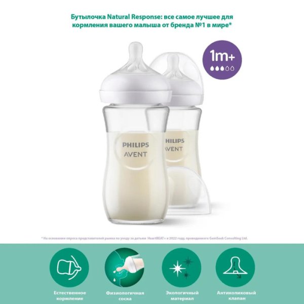 Philips Avent Бутылочка для кормления Natural Response, 240 мл, 2 штуки