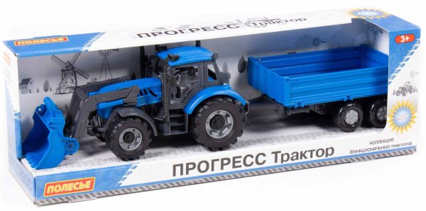 Полесье Трактор "Прогресс" с бортовым прицепом и ковшом