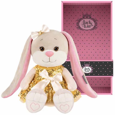 Maxitoys Мягкая игрушка Jack&Lin, Зайка Лин в золотом платье с пайетками, 20 см