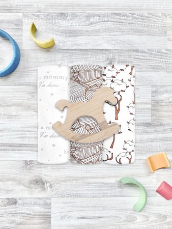 Сет 3х пелёнок Mjölk Хлопок/Пальмы/Привет, мама (120см*85см)