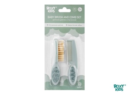 Roxi Kids Детская щеточка с натуральной щетиной с расческой / цвет серо-зеленый