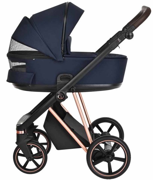 Roan Коляска 2 в 1 Sol Luxury / цвет Mystic Blue (синий, рама розовое золото, ручка темно-коричневая)