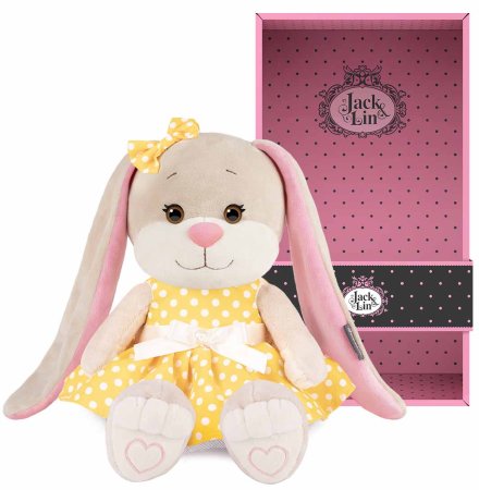 Maxitoys Мягкая игрушка Jack&Lin, Зайка Лин в жёлтом платье в горошек, 20 см