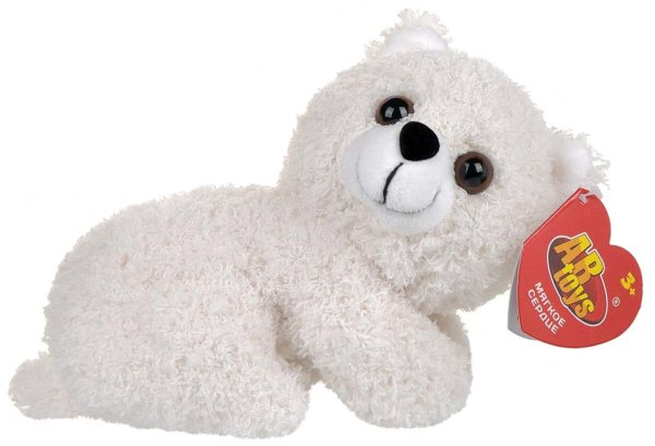 ABtoys Мягкая игрушка "Щенок белого арктического шпица в корзинке", 18 см