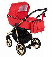 Adamex Детская коляска "Reggio" Special Edition 3 в 1 / Красный+Красная перфорированная кожа+Золотая рама