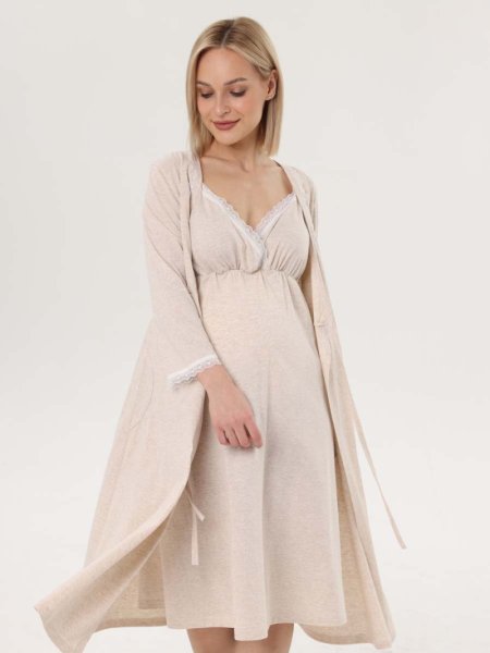 Hunny mammy Комплект для беременных и кормящих 04720, размер 170,176- 100-106 / цвет бежевый меланж-молочный