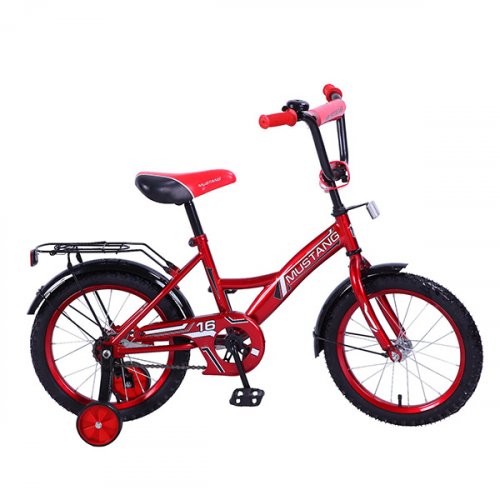 Велосипед детский 16" Mustang GW-ТИП / страховочные колеса / звонок /  красный + черный