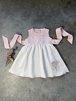 Gulsara Платье для девочки Муслин, сатин с кружевом / цвет молочно-розовый					