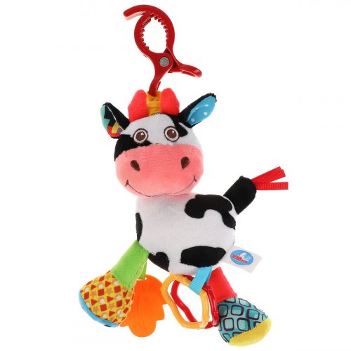 Умка Текстильная игрушка погремушка корова подвеска с вибрацией на блистере 306983 / цвет черно-белый