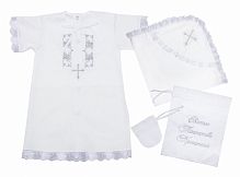 Осьминожка Комплект для мальчика крестильный: рубашка, уголок, мешочек д/волос,  р-р 68 см, серебро