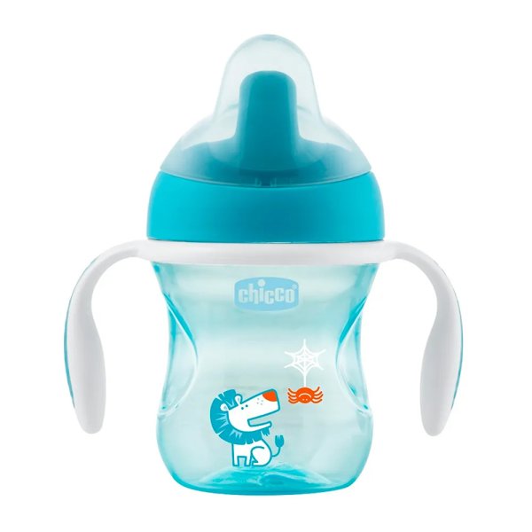 Chicco Чашка-поильник Transition Cup (полужесткий носик), 200 мл / цвет синий, зеленый
