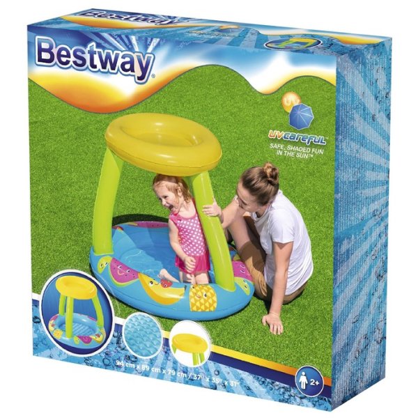 Bestway Надувной бассейн Фрукты с навесом от солнца 52331 / цвет голубой, желтый