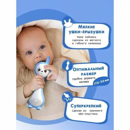  «Зайчик Грызушка». Музыкальная интерактивная игрушка. Синий. 8 режимов, 7 функций.