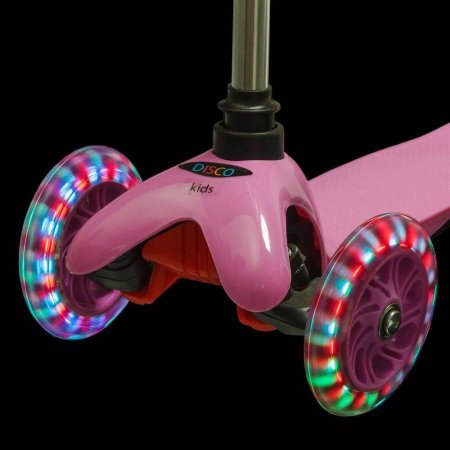 Novatrack Детский самокат-кикборд Disco-kids, мигающие колеса, нежно-розовый