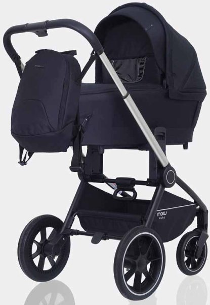 MowBaby Коляска 3 в 1 Zoom PU / цвет Silver Black (черный, рама серебро)