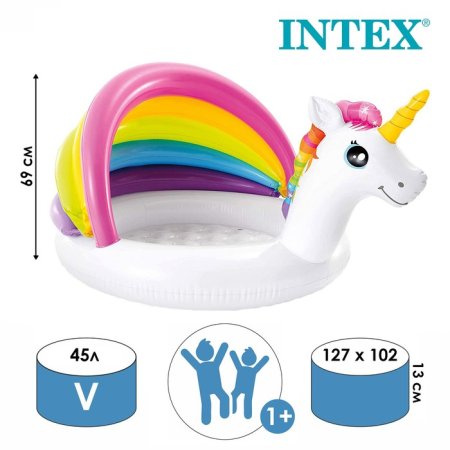 Intex Надувной бассейн детский Единорог с козырьком от солнца 57113NP / цвет белый
