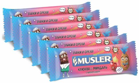 Musler Батончик мюсли "Клюква, миндаль с шоколадом", 30 г