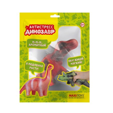 Maxitoys Игрушка-сквиш Антистресс-Динозавр Тираннозавр, 15 см, в красочном пакете с окошком