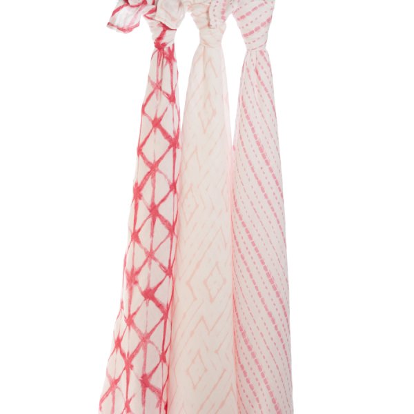 Aden&Anais Набор пеленок из бамбука Berry shibori, 3 штуки / цвет белый, розовый