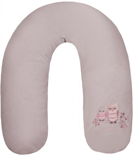 Подушка для кормления Womar/Zaffiro 170 см. велюр, вышивка (серый/розовые Совы)