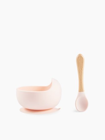 Happy baby Набор посуды для детей: миска на присоске и ложка 15064 / цвет light pink