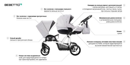 Bebetto 42 Детская коляска для двойни 2 в 1 Сomfort / цвет 03 серый / рама черная