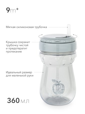 Happy Baby Поильник для кормления с трубочкой, 360 мл / цвет aqua