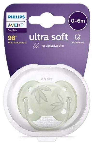 Avent Пустышка Ultra soft силиконовая, 0-6 месяцев / цвет зеленый