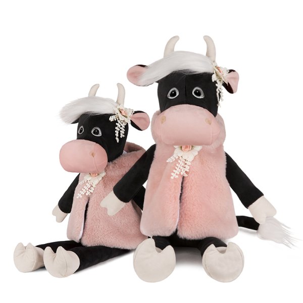 Maxitoys Мягкая Игрушка Luxury, Коровка Даша в Меховой Накидке, 28 см / цвет черный, розовый