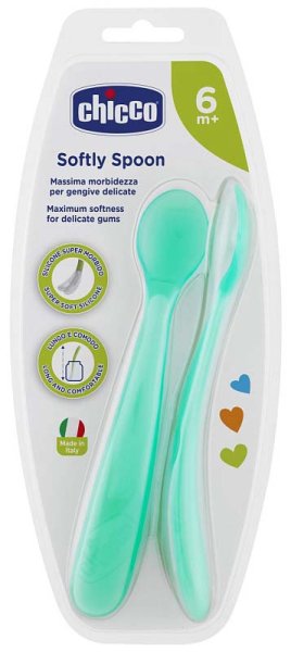 Chicco Ложка мягкая силиконовая, с 6 месяцев, 2 штуки / цвет голубой