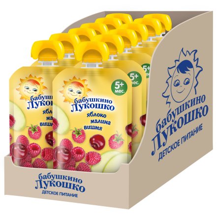 Бабушкино Лукошко Пюре Яблоко Малина Вишня  90г 5 мес