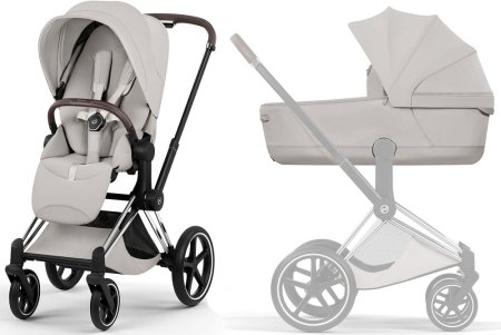 Коляска 2в1 CYBEX Priam Style Chrome Brown + спальный блок (City Grey)