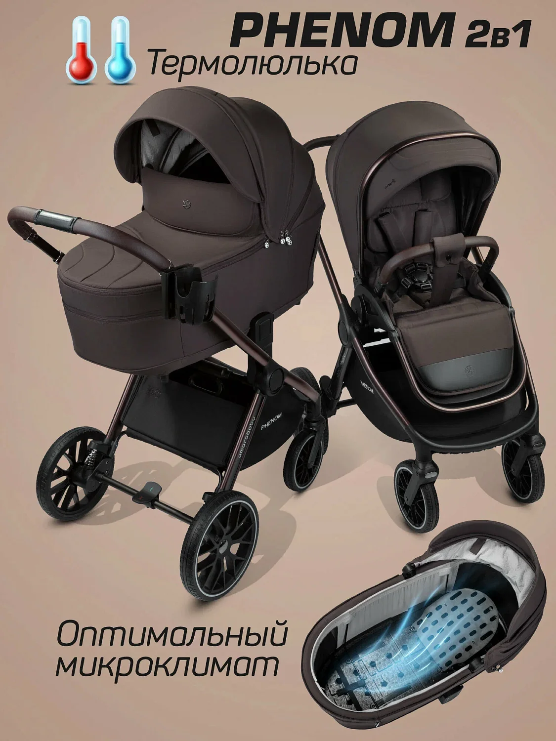 Коляска 2 в 1 с термолюлькой Amarobaby Phenom