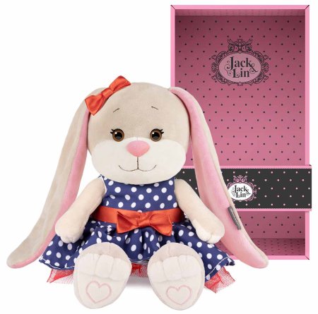 Maxitoys Мягкая игрушка Jack&Lin, Зайка Лин в синем платье в горошек, 20 см