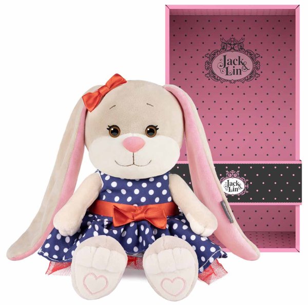 Maxitoys Мягкая игрушка Jack&Lin, Зайка Лин в синем платье в горошек, 20 см
