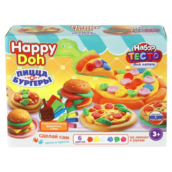 Набор с тестом для лепки бургер и пицца, 24 см HAPPY DOH в кор.8шт 409516
