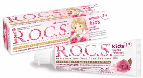 Rocs Kids Зубная паста "Sweet Princess" с ароматом розы, от 3 до 7 лет