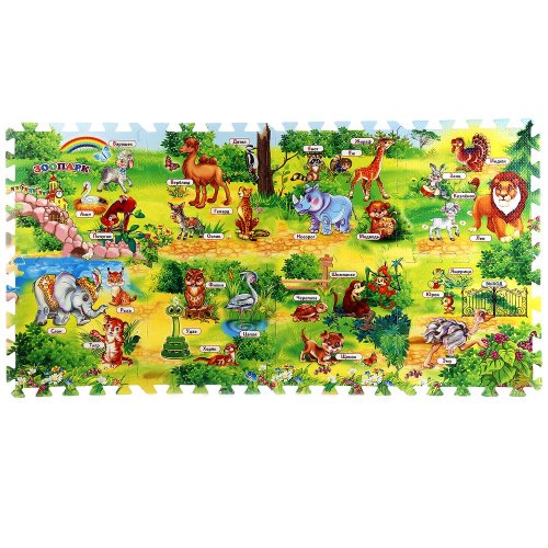 Играем вместе коврик-пазл сборный "зоопарк с азбукой", 8 сегментов / разноцветный