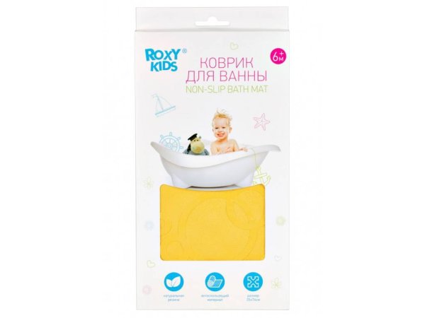 Roxy Kids Антискользящий резиновый коврик для ванны 35x76 см. Цвет желтый.