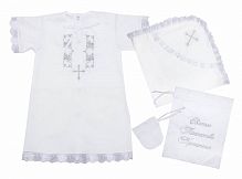 Осьминожка Комплект для мальчика крестильный: рубашка, уголок, мешочек д/волос, мешок уп-ный р-р 68 см, СЕРЕБРО